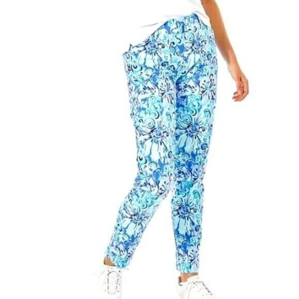 Lilly Pulitzer Luxletic Cameron Golf Pant Women's 14 Blue Floral Golf Athleisure